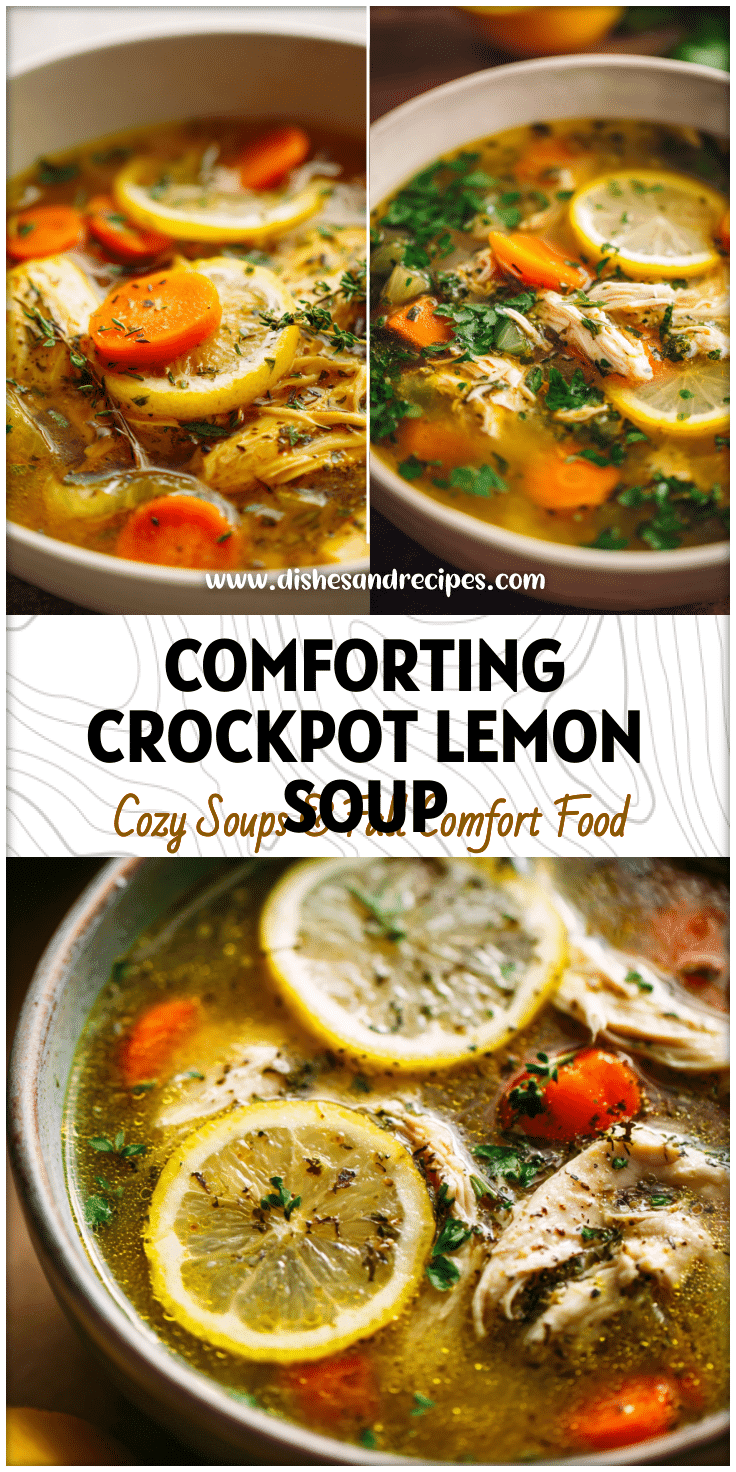A bowl of bright Chicken And Lemon Soup made in a Slow Cooker, featuring tender chicken, herbs, and veggies for a Tummy Friendly and Healthy Crockpot Recipes Soup look.
